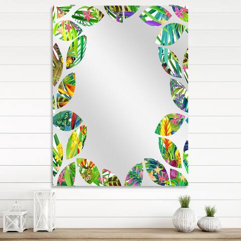 Designart 'Tropical Leaves and Flowers' Floral Printed Wall Mirror
