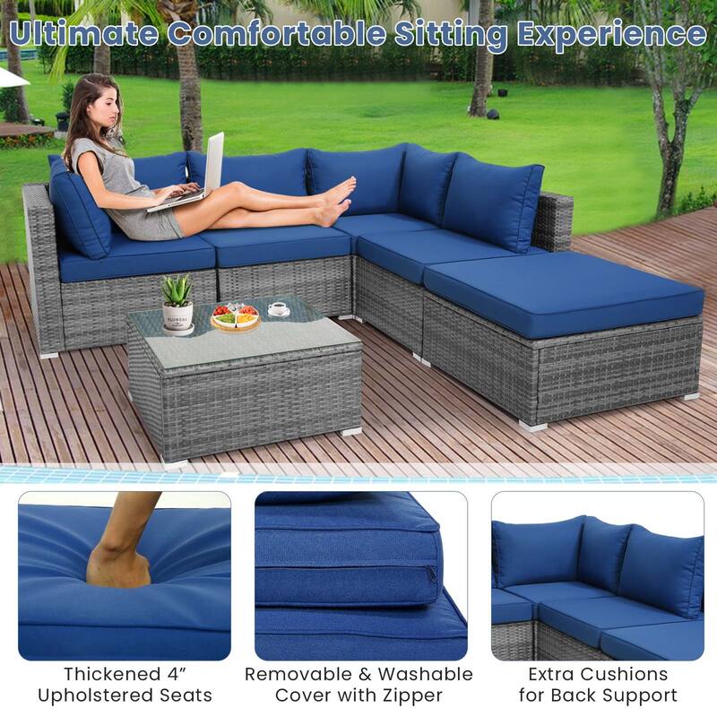 Costway 6PCS Patio Wicker Furniture Set Cushioned Sectional Sofa - See Details