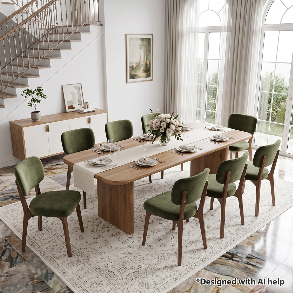 19" Seat Height Upholstered Velvet Dining Chairs With Solid Wood Frame (Set of 8)