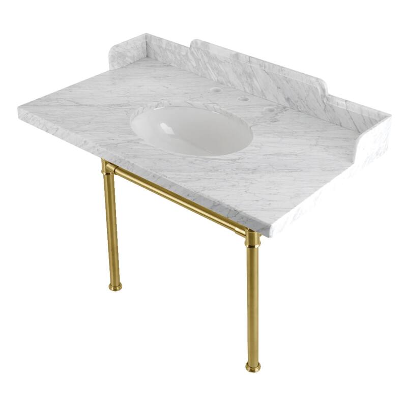 Kingston Brass LMS36M8.ST Wesselman 36" Rectangular Marble, Stainless - Marble White / Brushed Brass