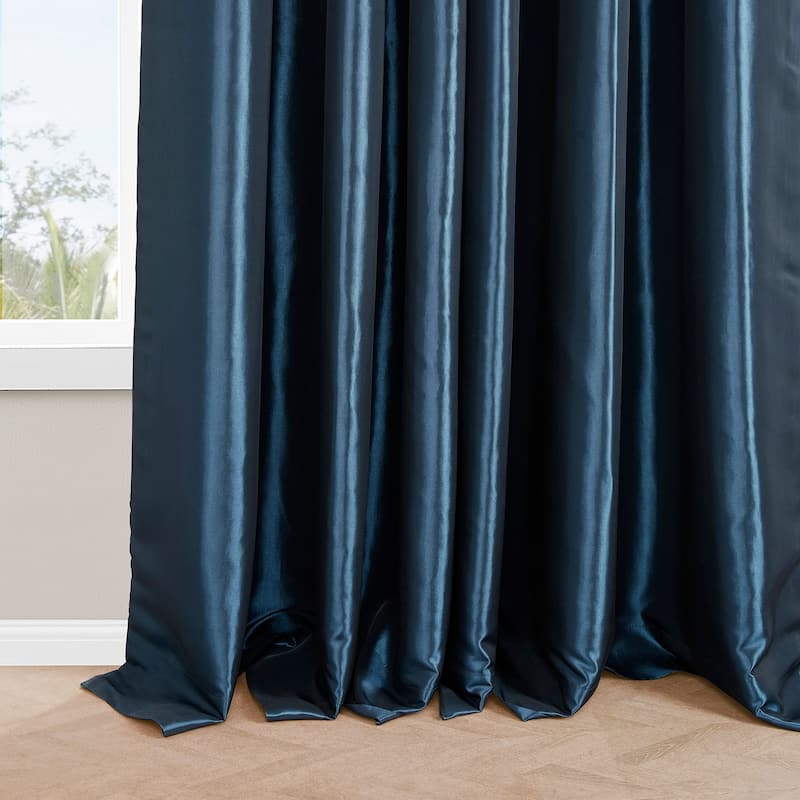 Exclusive Fabrics Faux Silk Taffeta French Pleated Blackout Curtains for Bedroom & Living Room Curtains Single Panel