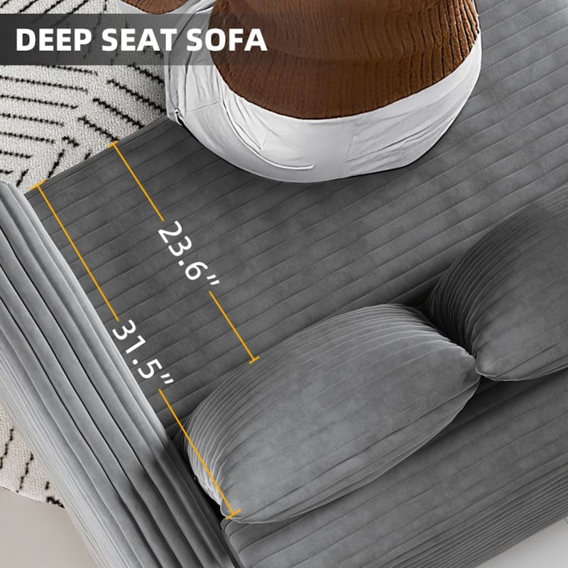 102.4 " Modern Plush Corduroy 4-Seat Sofa with Soft Pillows and Movable Ottoman