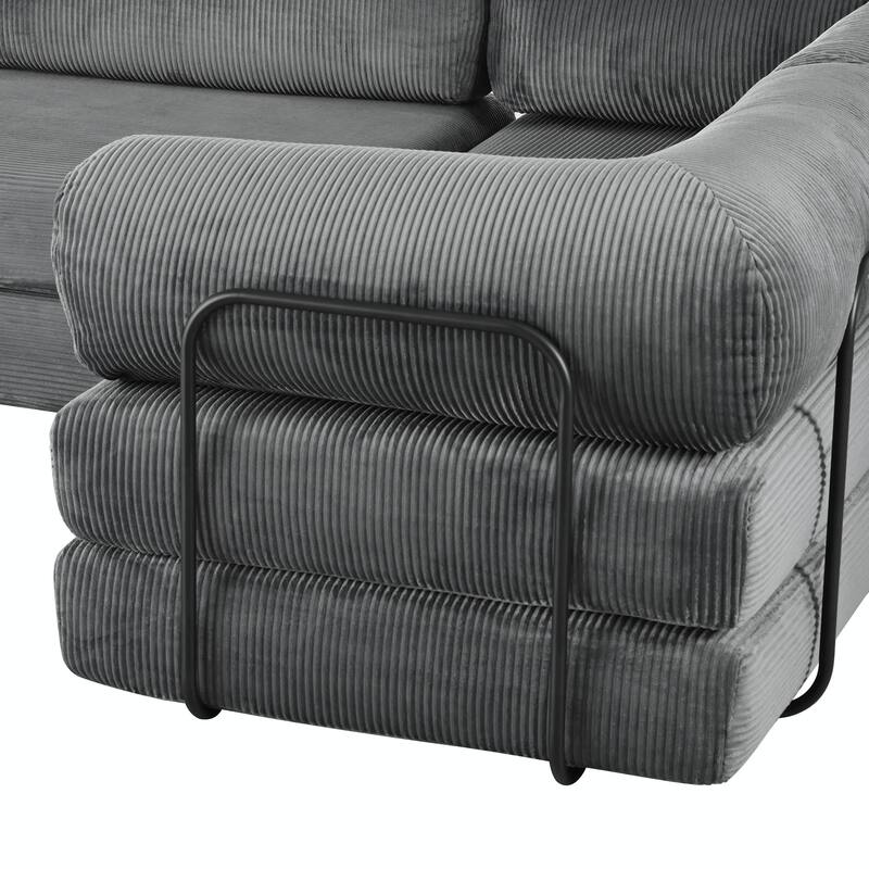 L-Shaped Modular Sofa Bed in Cozy Corduroy Fabric