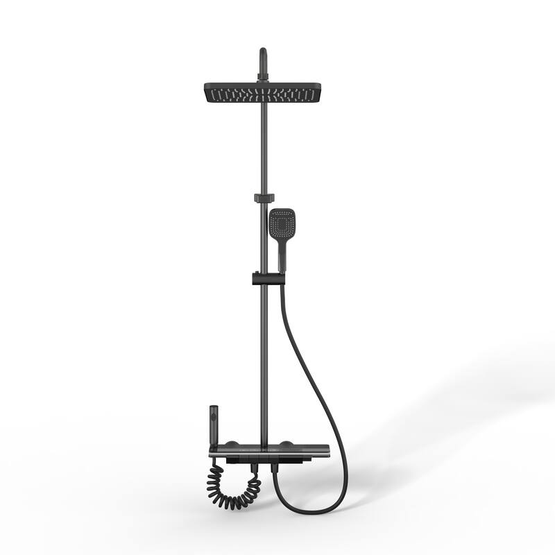 4-In-1 Rainfall Shower System with LED Temperature Display, Gunmetal Gray Shower Faucet Set with Handheld Shower, Spray Gun