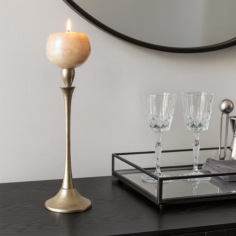 Glass Metal Goblet Votive Candle Holder - White, 20 in. - 20.0" - White - 20.0"