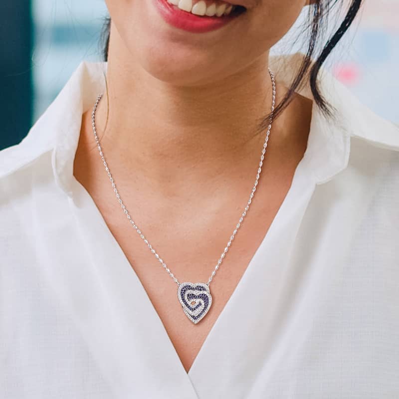 Miadora 1 2/5ct TGW Created Blue Created White Sapphire Heart Necklace Sterling Silver