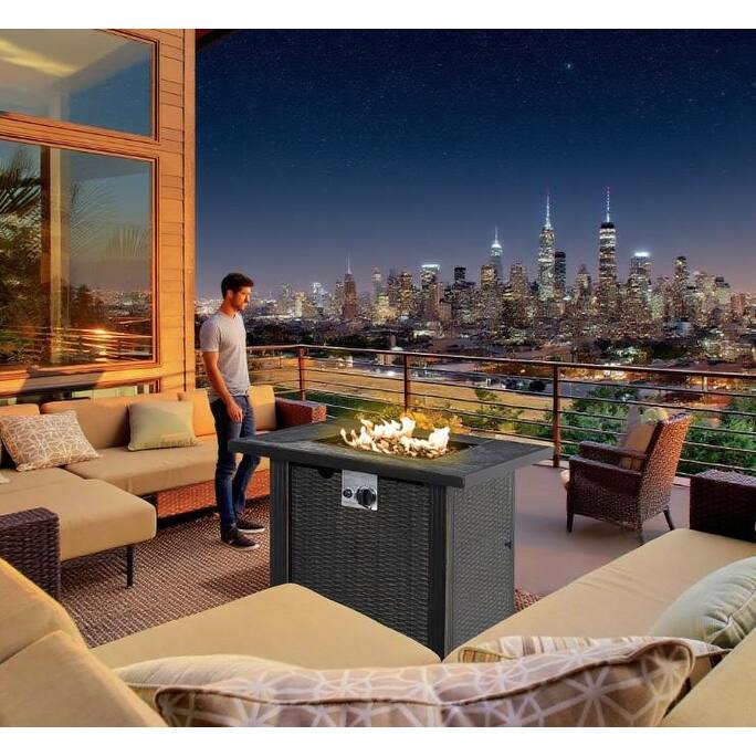 GDFStudio - Outdoor 2-in-1 Auto-Ignition 50000 BTU Propane Gas Fire Pit Table with Ceramic Tabletop & Protective Cover - 30"