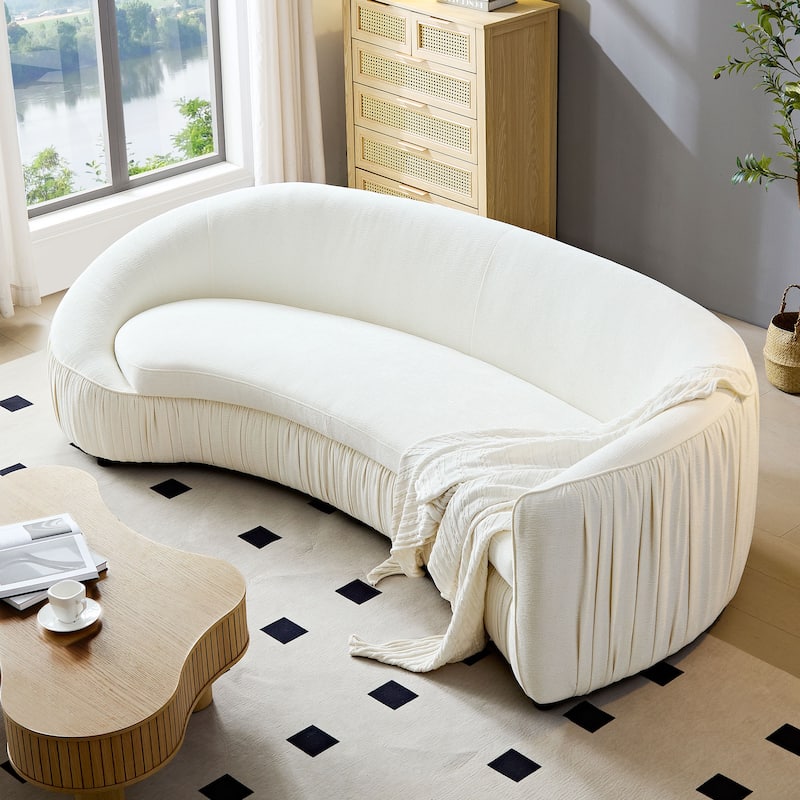 Modern Curved Shaped Sofa Upholstered 4-Seat Fabric Sofa Couch - Beige