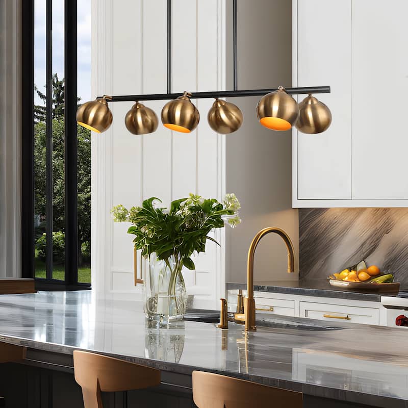 Modern 6-Light Black Gold Linear Chandeliers Glam Metal Island Light for Dining Room - L31" x W5.5" x H13.5"