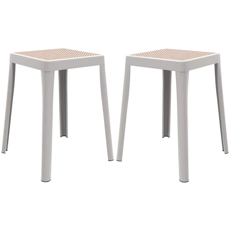 Tresse Modern Stackable Dining Stool with Wicker Seat for Dining Room, Garden, Patio, Indoor or Outdoor Set of 2 - White