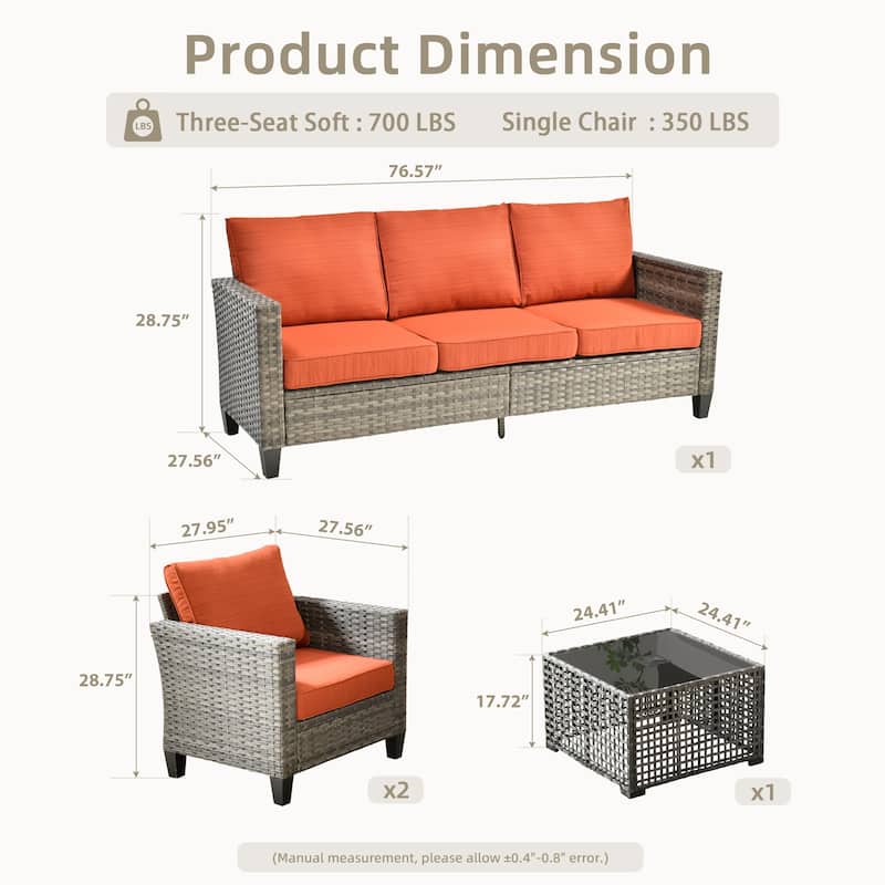 OVIOS 4 Pieces Patio Furniture Wicker Set with Solar-Powered Coffee Table