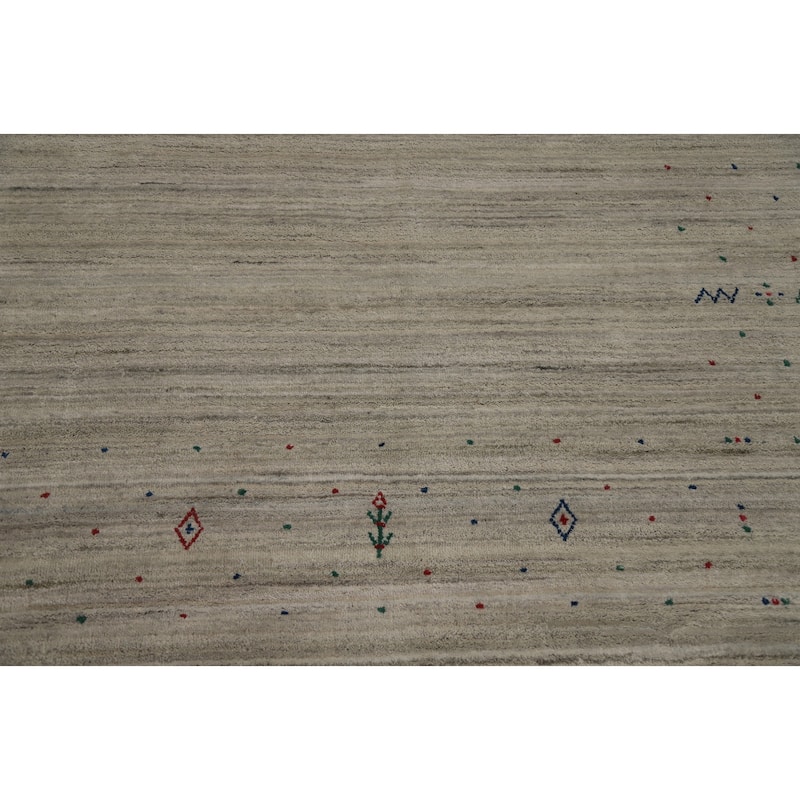 Hand Knotted Oriental Viscose Silk Carpet Tribal Animal Pictorial Beige & Ivories Gabbeh Area Rug - 11' 9'' X 8' 11''