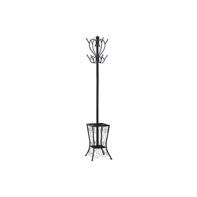 Coat Rack, Hall Tree, Free Standing, 8 Hooks, Entryway, 71"h, Umbrella Holder, Bedroom, Black Metal, Transitional