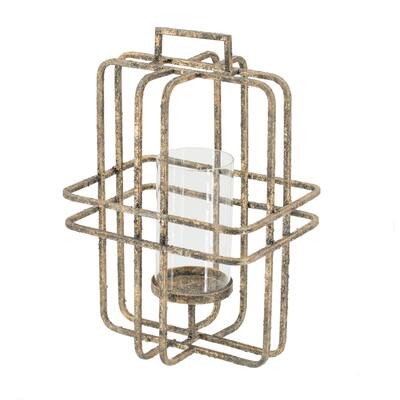 A&B Home 15-inch Rustic Gold Caged Single Glass Hurricane Candle Holder