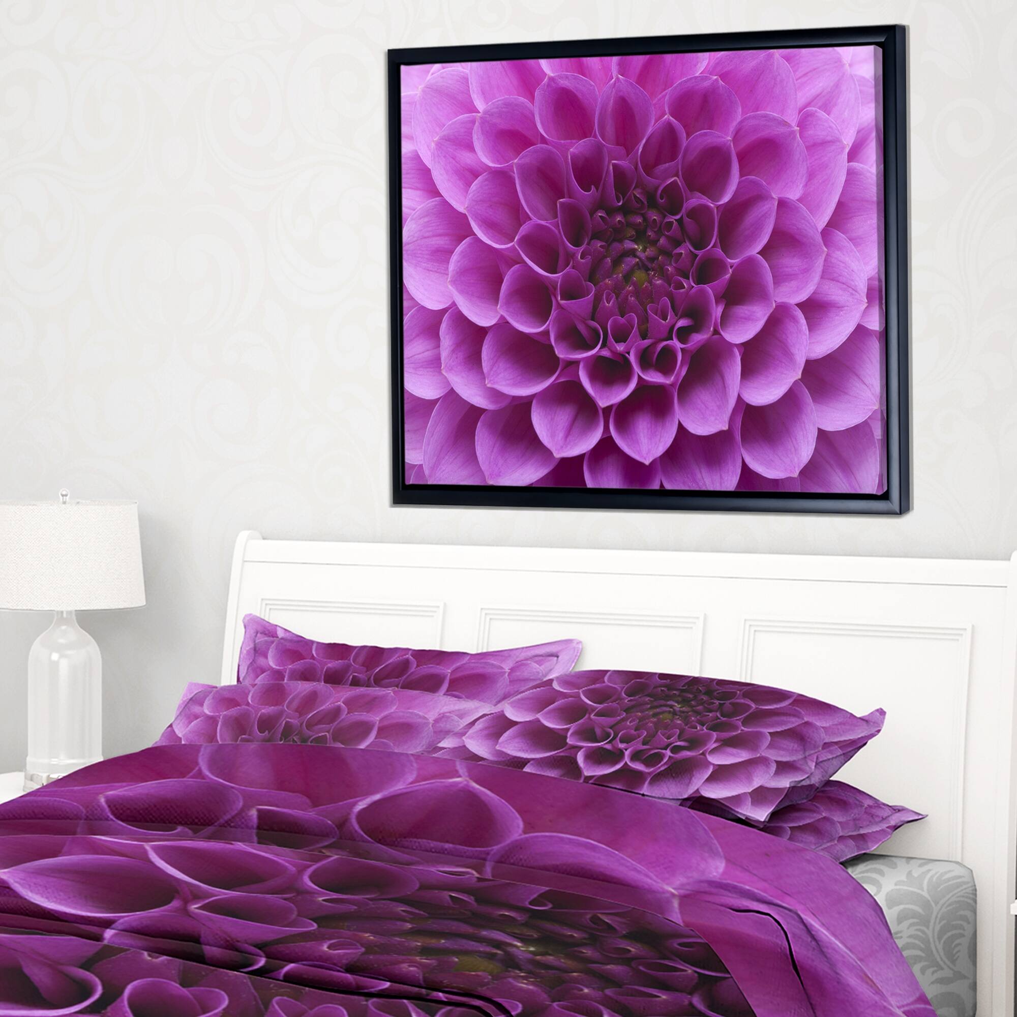 Designart "Large Light Purple Flower and Petals" Floral Framed Canvas Art Print Bed Bath