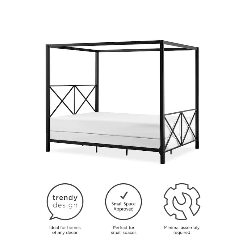 Avenue Greene Rosemarie Canopy Metal Bed, Black