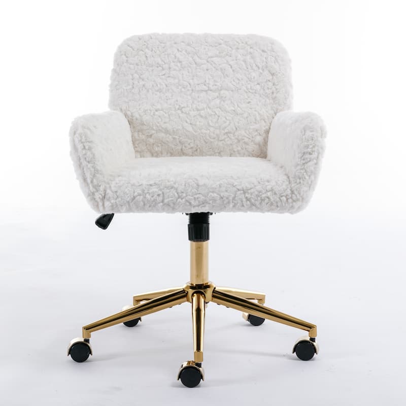 Swivel Office Chair,Artificial rabbit hair Home Adjustable Desk Chair with Golden Metal Base