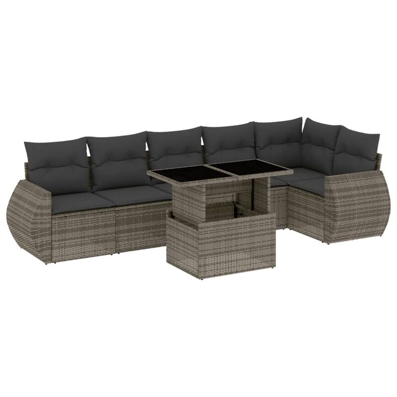vidaXL Patio Sofa Set with Cushions Outdoor Furniture 7 Piece Poly Rattan - 21.7 x 39.4 x 28.7