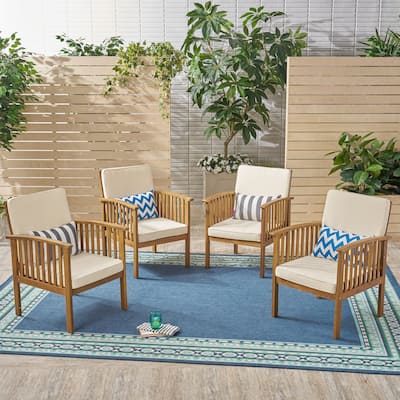 Casa Acacia Outdoor Acacia Wood Club Chairs(Set of 4) by Christopher Knight Home