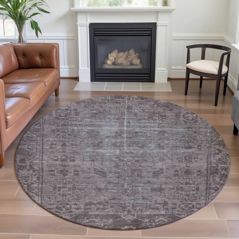 Premium Washable Super Soft Vintage Traditional Mayfield Rug - Mocha - 8' x 8'