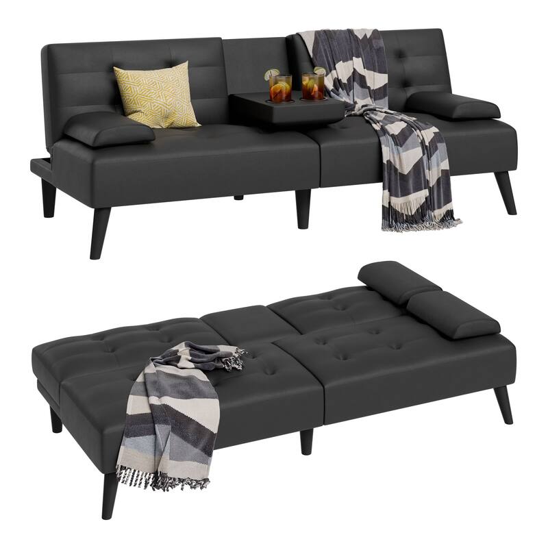 Faux Leather Tight Back Convertible Sofa Bed