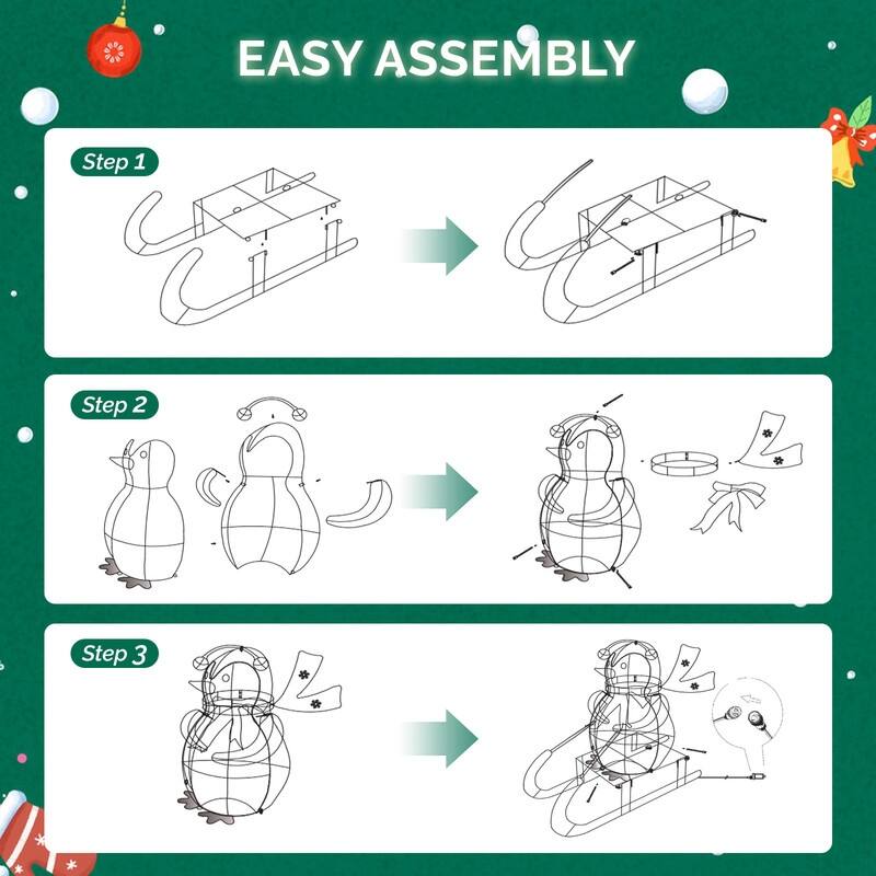 2.2FT Lighted Penguin Riding Sleigh Christmas Decorations