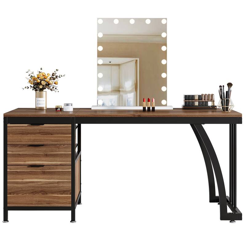 Vanity Desk with 3 Drawers, 59-Inch Large Dressing Table with Reversible Drawers, Chic Makeup Desk for Women Girls