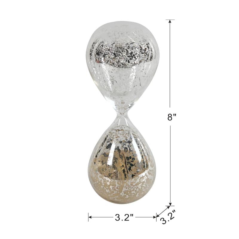 3.2x3.2x8" Peleus 30-Minute Silvered Hourglass, Bisque Sand - Antique Silver