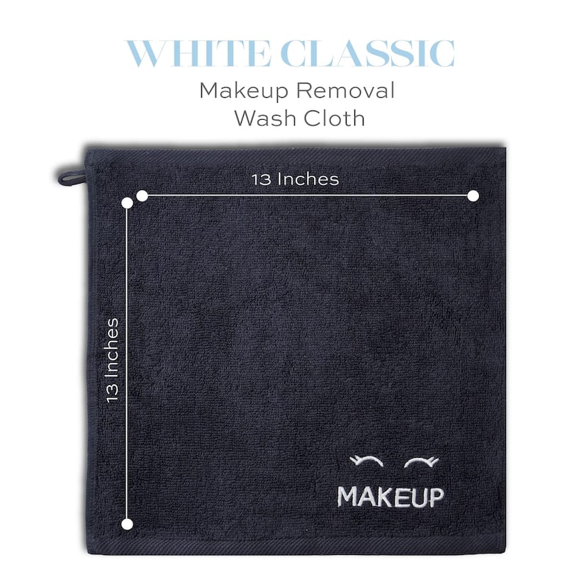 White Classic Black Makeup Towels 13x13, Soft Cotton Face Cloth Set