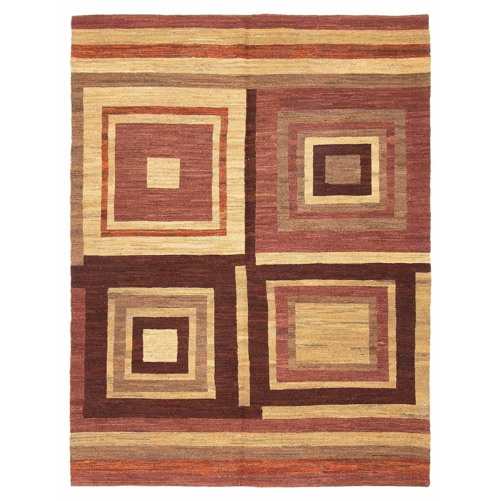 ECARPETGALLERY Flat-Weave Natural Burgundy Wool Tapestry Kilim - 5'5 x 6'11