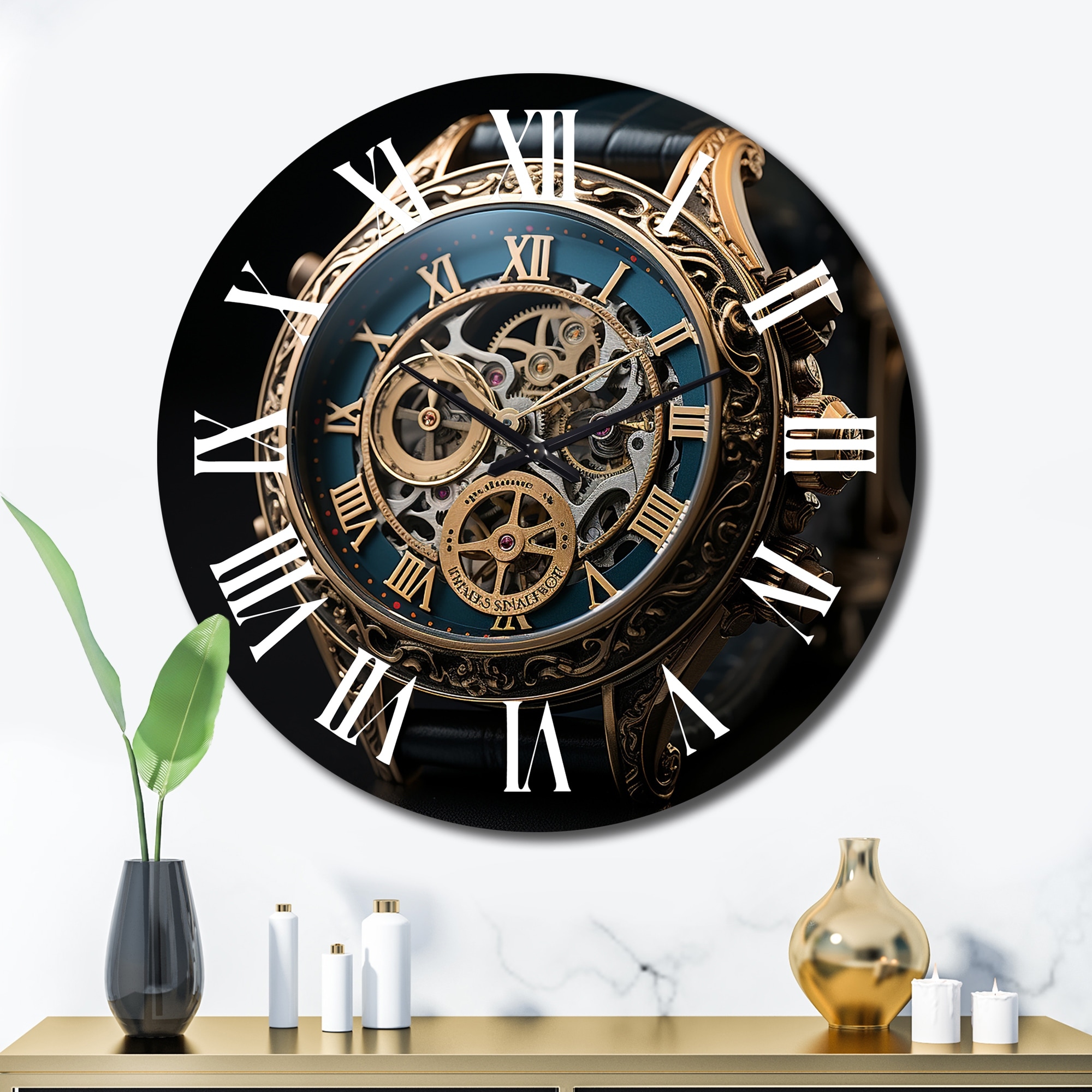 16Inch Solid Brass Wall Clock Luxury Gold Diamond Crystal Silent