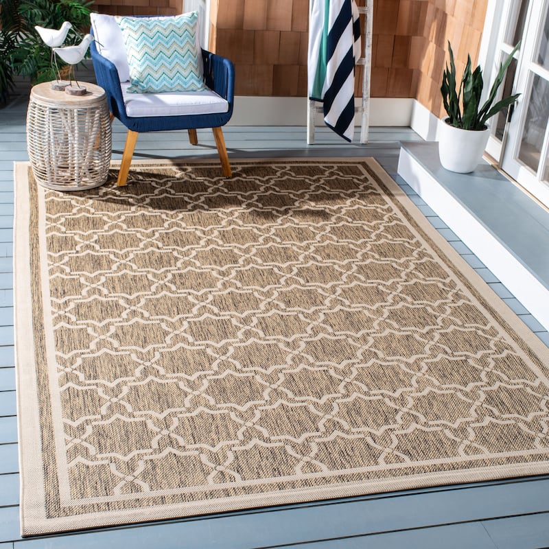 SAFAVIEH Courtyard Gulsin Indoor/ Outdoor Waterproof Patio Backyard Rug - 5'3" x 7'7" - Brown/Bone