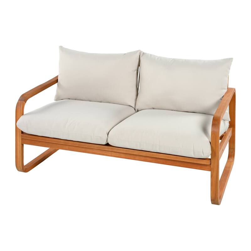 Christopher Knight Home - George 4-Piece Outdoor Acacia Wood Conversation Set with Plush Thick Cushions & Slatted Coffee Table