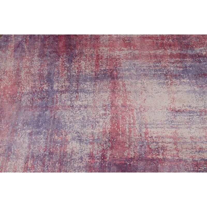 Contemporary Abstract Round Area Rug Handmade Beige Wool Carpet - 6'6" x 6'6"