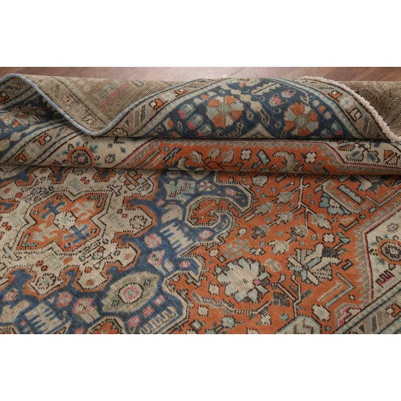 Orange Geometric Tabriz Persian Area Rug Hand-Knotted Wool Carpet - 6'3"x 9'6"