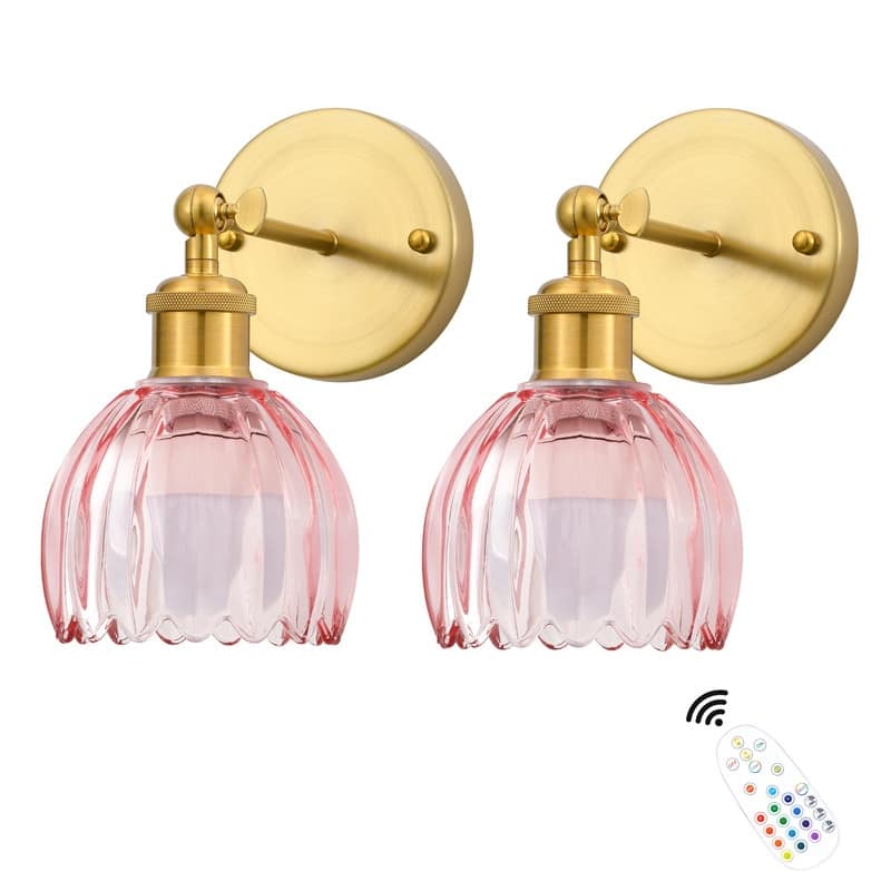 Adjustable Vintage Wall Sconce with Amber Tulip Glass Brass Fixture with Switch Ideal for Bedroom Hallway or Entry