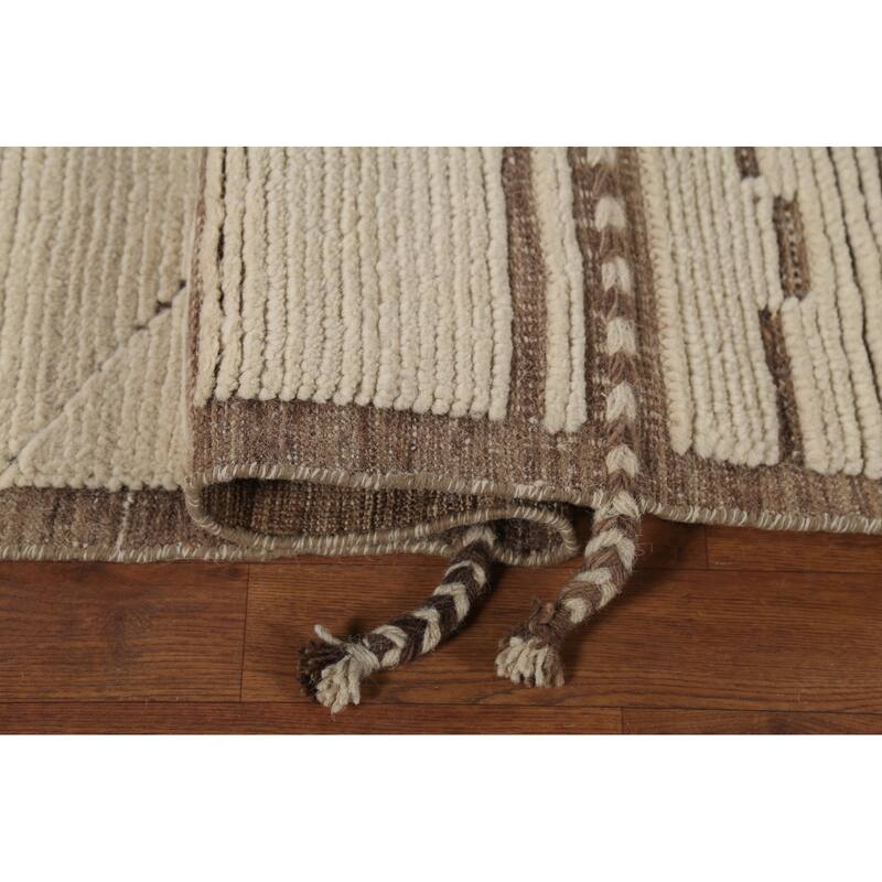 Ivory Moroccan Abstract Area Rug Handmade Wool Carpet - 8'10"x 12'8"