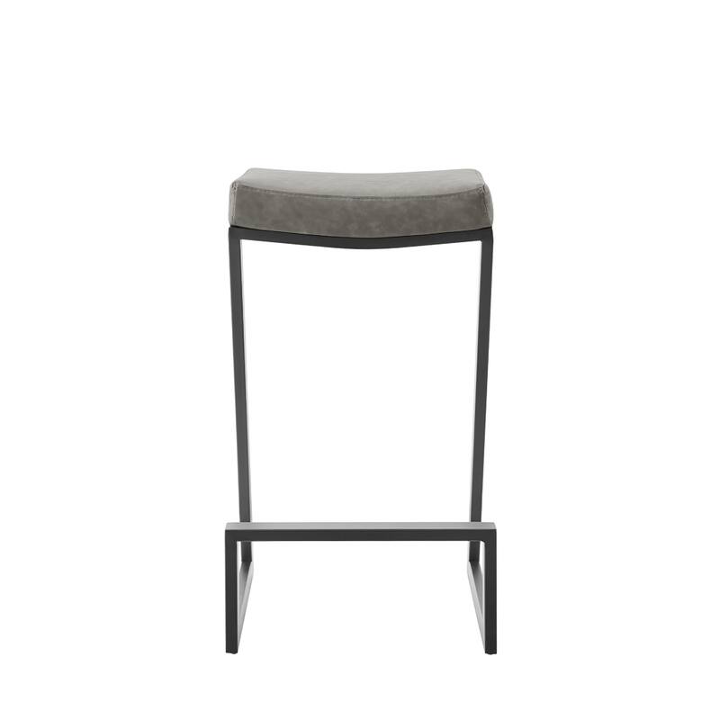 Alta Backless Barstool, Z Black Iron Footrest, Gray Faux Leather