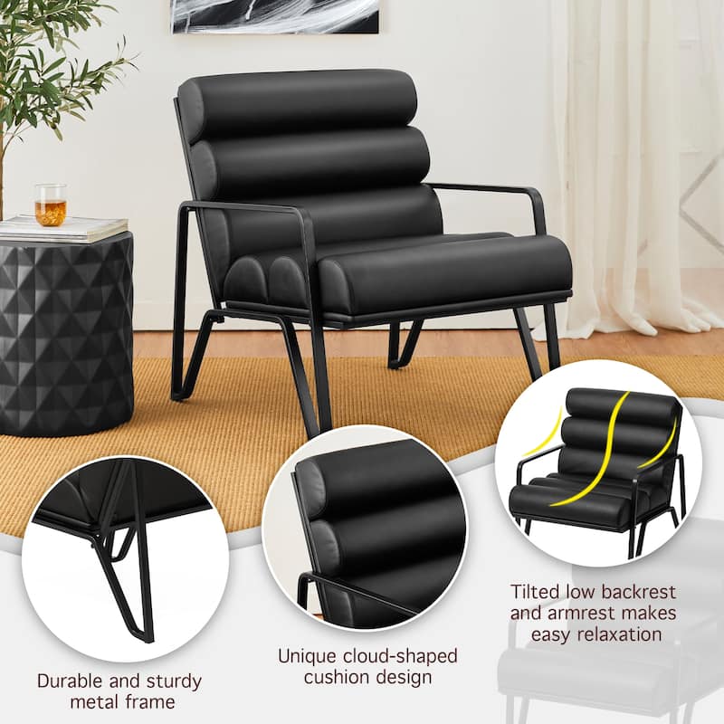 Glitzhome 26.75"W Modern Comfy PU Leather Accent Chair with Metal Frame