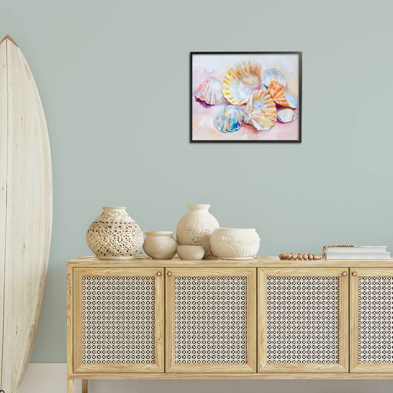 Stupell Pile of Various Seashells Framed Giclee Art Design By Arlington Prints