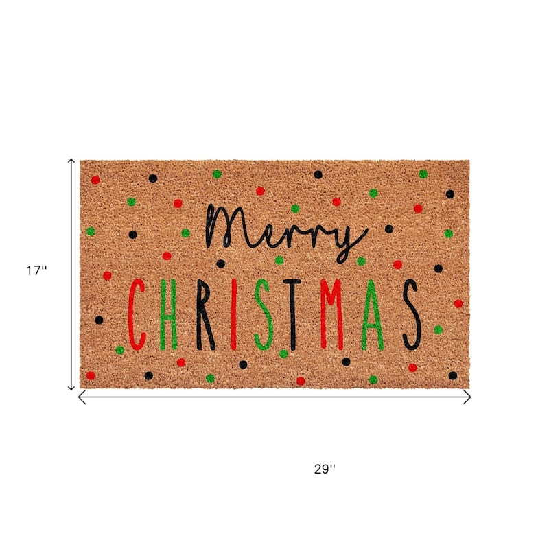 HomeRoots 17" X 29" Brown Black And Green Merry Christmas Outdoor Coir Door Mat - 17.00' X '29.00