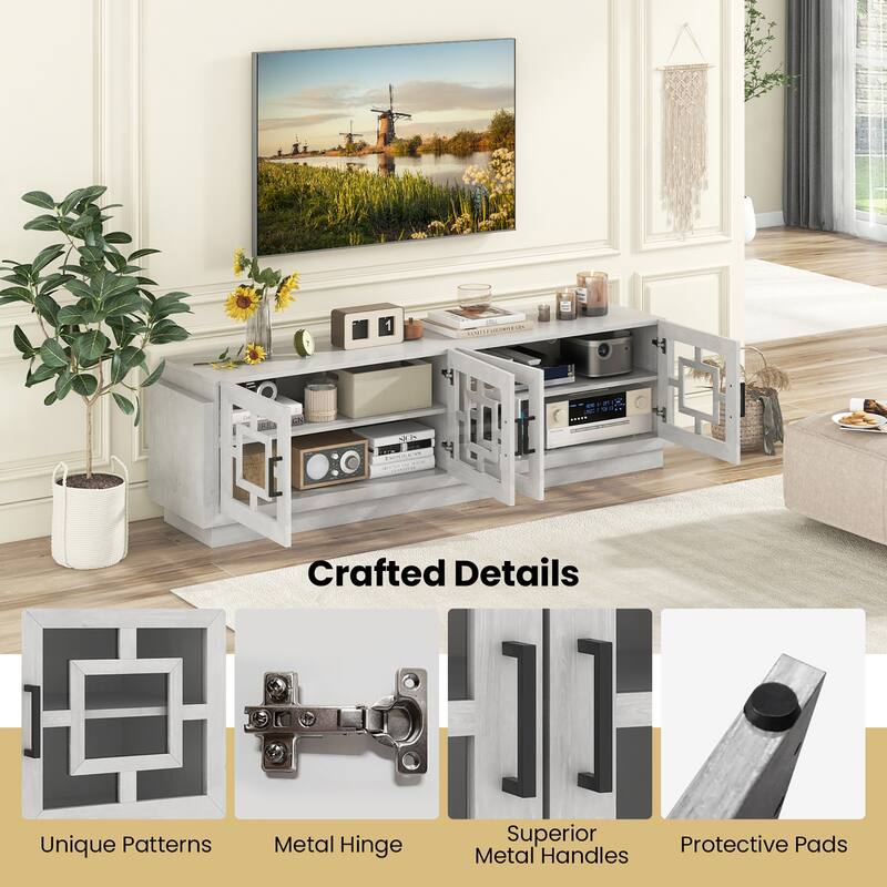 Gymax 4-Door Glass Entertainment Center Farmhouse TV Stand for TVs up