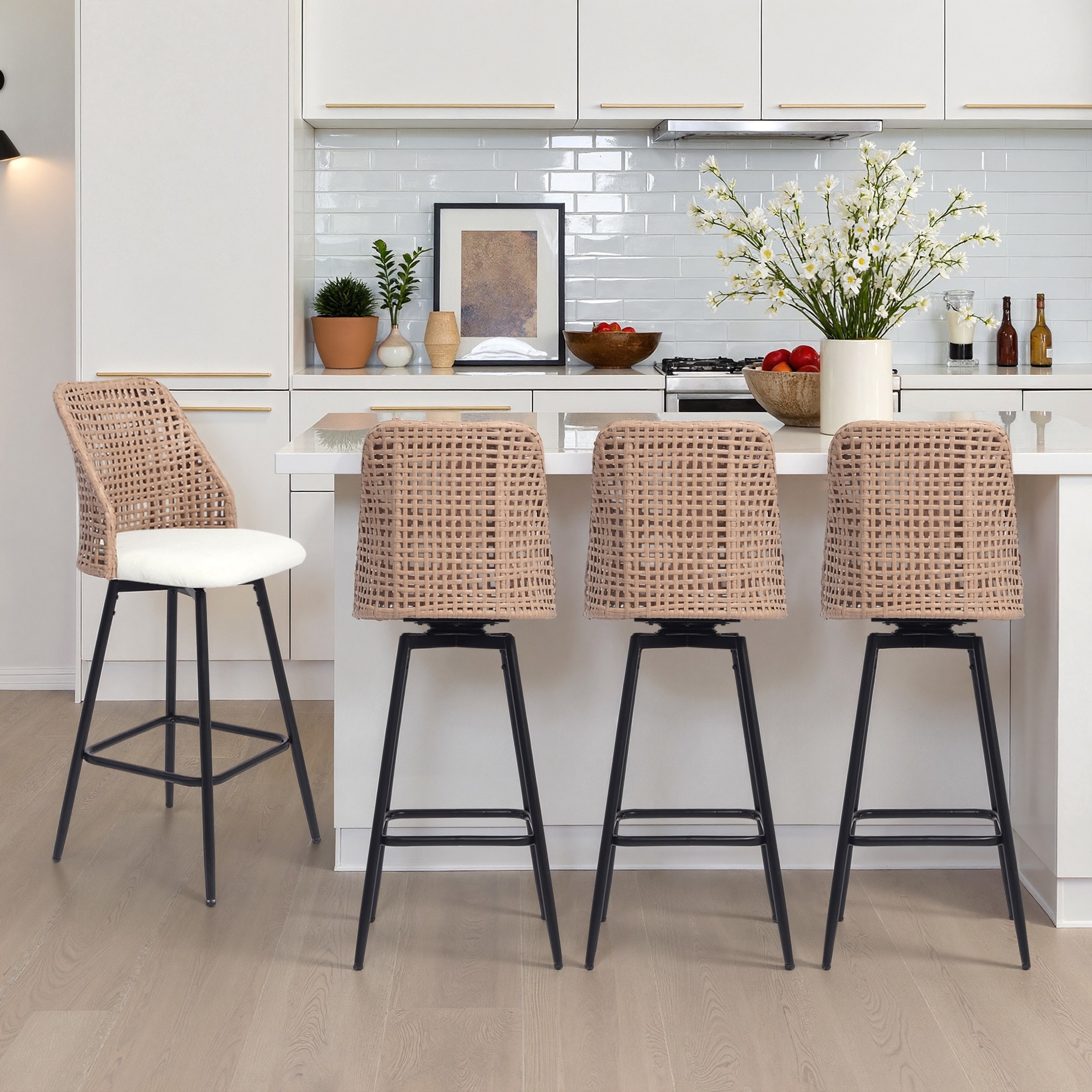 28.7"H Swivel Bar Stools/ Counter Stools with Wicker Back