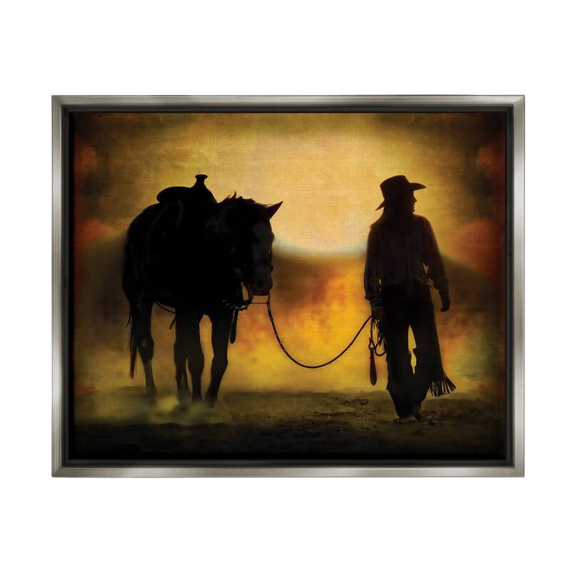 Stupell Cowgirl & Horse Silhouette Framed Floater Canvas Wall Art Design by PBurchettePhoto