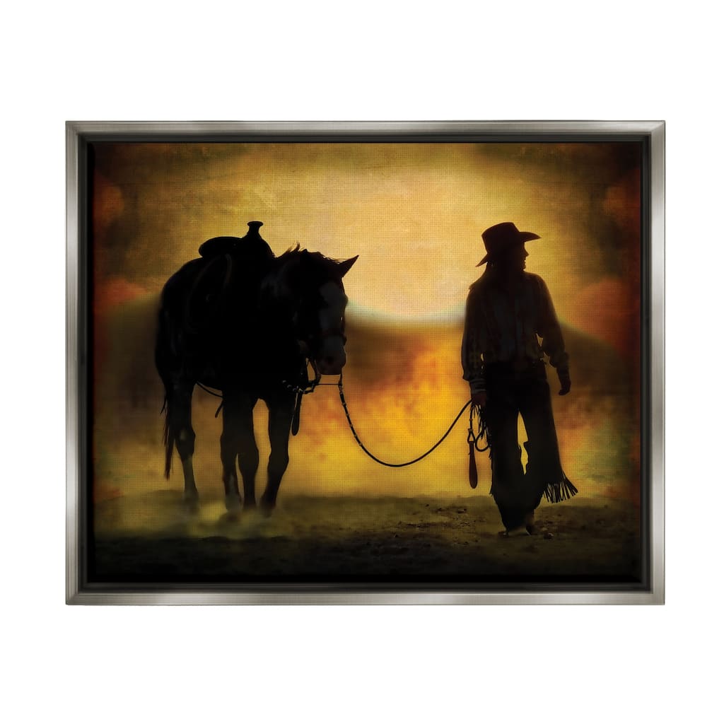 Stupell Cowgirl & Horse Silhouette Framed Floater Canvas Wall Art Design by PBurchettePhoto
