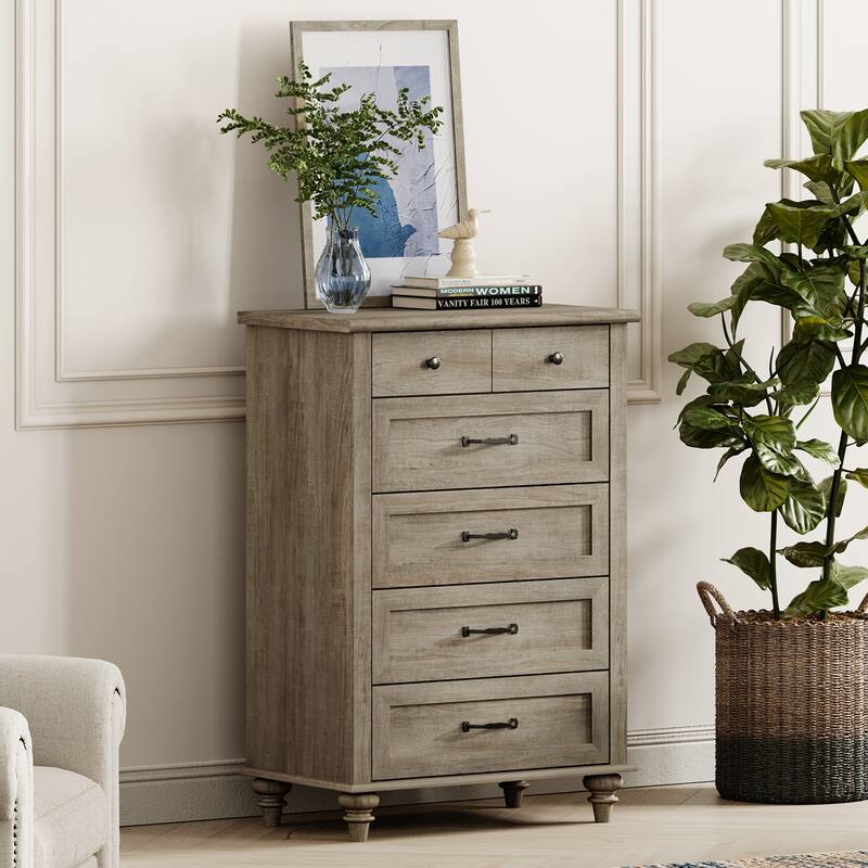 Mid Century Dresser with 5/6 Drawers, Wooden Kids Dresser for Bedroom - Grey - 5-drawer