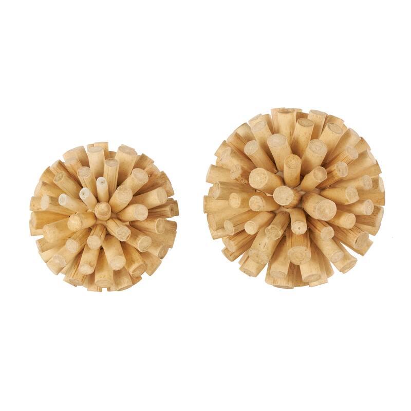 Brown Wood Handmade Tree Trunk Inspired Decorative Orbs & Vase Filler (Set of 2)