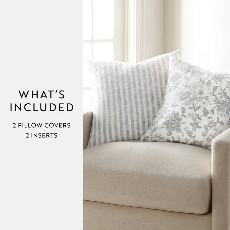 2-Pack Yarn-Dyed Patterns Decor Throw Pillows in Yarn-Dyed Bengal Stripe / Jacobean