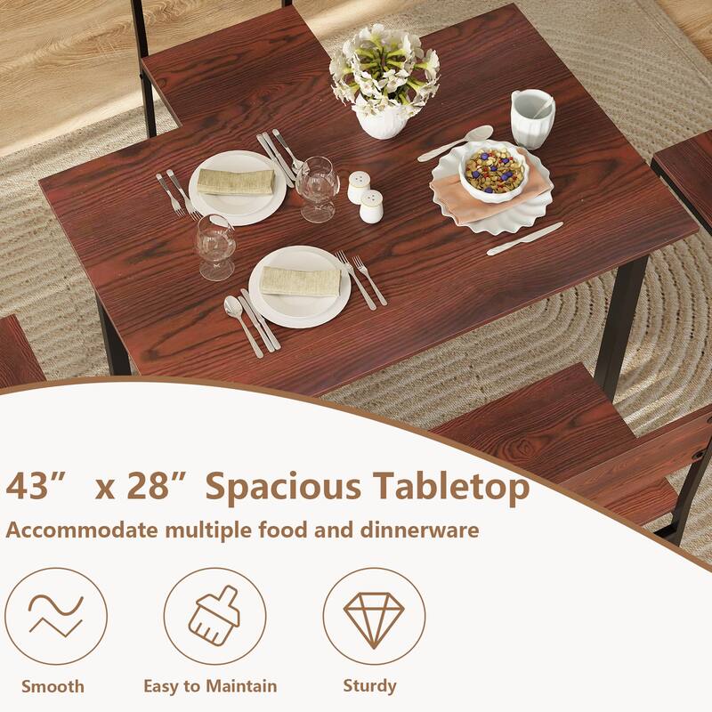 Walnut 5-Piece Dining Table Set with Metal Frame and Comfortable Chairs Perfect for Cozy Family Gatherings