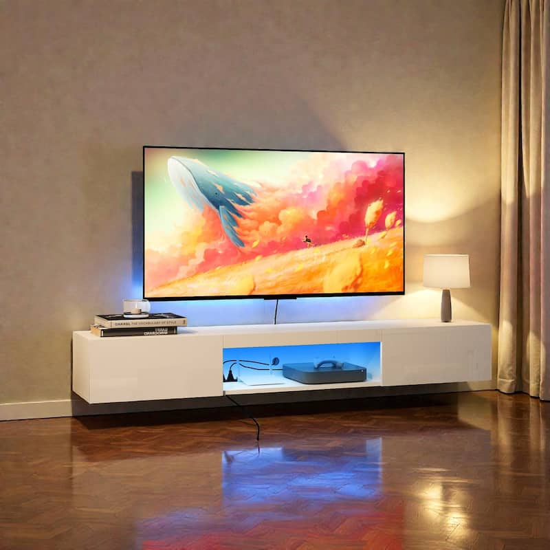 63" Floating TV Stand with 16-Color LED Lights, Wall Mounted Entertainment Center for 55-65 Inch TVs, Modern TV Cabinet
